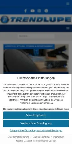 Preview of the Trendlupe website, a media outlet in Germany for sponsored articles