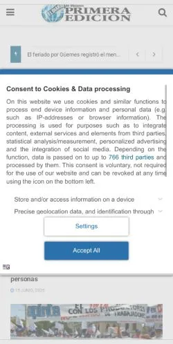 スポンサード記事向けのアルゼンチンメディア、Primera Ediciónのサイトプレビュー