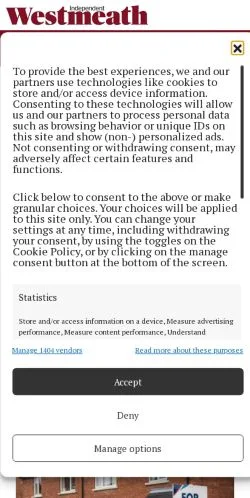 스폰서 기사용 아일랜드 매체 Westmeath Independent 사이트 미리보기