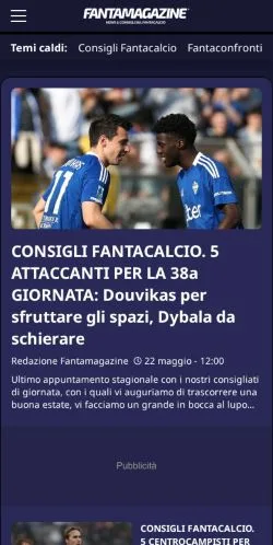 スポンサード記事向けのイタリアメディア、Fantamagazineのサイトプレビュー