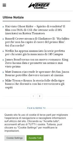 Anteprima del sito Wonder Channel, media di Italia per articoli sponsorizzati