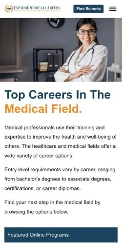Anteprima del sito Explore Medical Careers, media di Stati Uniti per articoli sponsorizzati