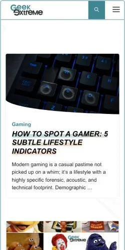 Pré-visualização do site GeekExtreme, meio de Estados Unidos para artigos patrocinados