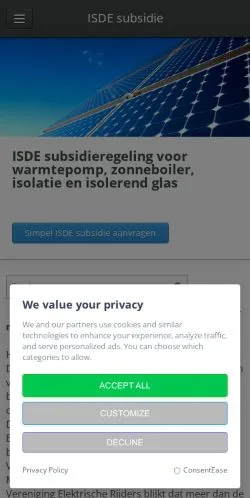 Sponsorlu makaleler için Hollanda medyası ISDE Subsidie sitesinin önizlemesi