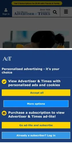 Anteprima del sito Advertiser And Times, media di Regno Unito per articoli sponsorizzati