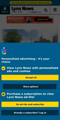 스폰서 기사용 영국 매체 Lynn News 사이트 미리보기