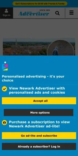 Podgląd witryny Newark Advertiser, medium z kraju Wielka Brytania do artykułów sponsorowanych