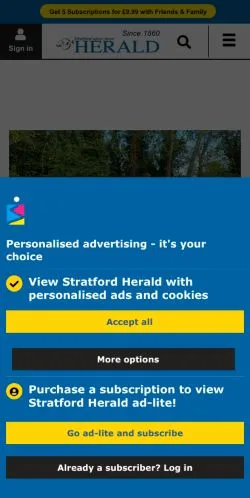 Anteprima del sito Stratford Herald, media di Regno Unito per articoli sponsorizzati