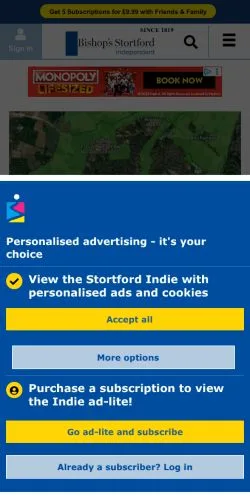 Anteprima del sito Bishop's Stortford Independent, media di Regno Unito per articoli sponsorizzati
