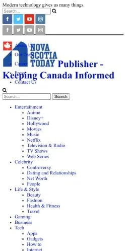 Anteprima del sito Nova Scotia Today, media di Stati Uniti per articoli sponsorizzati