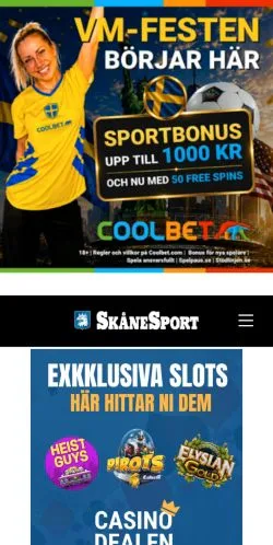 Anteprima del sito Skånesport, media di Svezia per articoli sponsorizzati