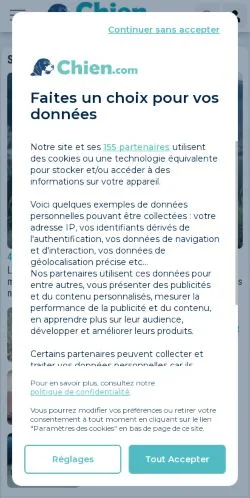Pré-visualização do site Chien, meio de França para artigos patrocinados