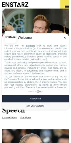 Pré-visualização do site Enstarz, meio de Estados Unidos para artigos patrocinados