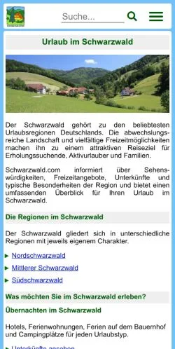 Forhåndsvisning av nettstedet Urlaub im Schwarzwald, medium fra Tyskland for sponsede artikler