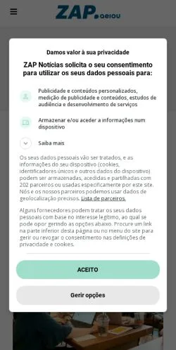 Anteprima del sito ZAP Notícias, media di Portogallo per articoli sponsorizzati