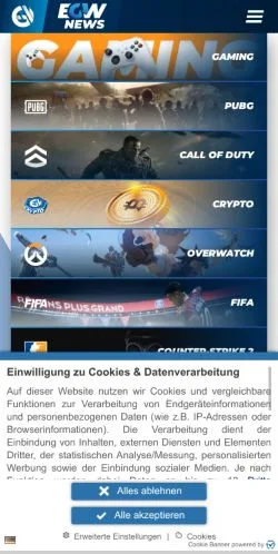 Anteprima del sito EGamersWorld, media di Stati Uniti per articoli sponsorizzati