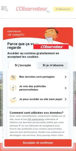 Anteprima del sito L'Observateur, media di Francia per articoli sponsorizzati