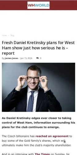 Anteprima del sito West Ham World, media di Regno Unito per articoli sponsorizzati