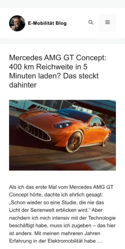 Anteprima del sito E-Mobilität Blog, media di Germania per articoli sponsorizzati