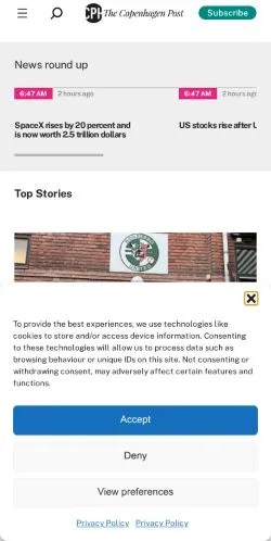 Forhåndsvisning av nettstedet The Copenhagen Post, medium fra Danmark for sponsede artikler