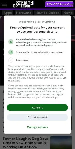 Förhandsvisning av webbplatsen Stealth Optional, medium i USA för sponsrade artiklar