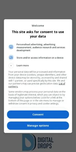 Forhåndsvisning av nettstedet Digital Drops, medium fra Brasil for sponsede artikler