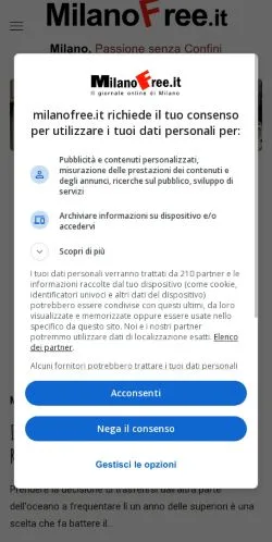 Anteprima del sito MilanoFree, media di Italia per articoli sponsorizzati