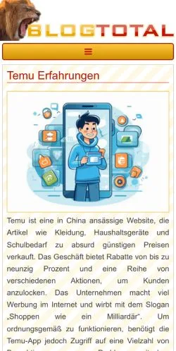 Preview of the Blogtotal website, a media outlet in Germany for sponsored articles