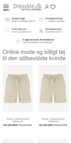 Anteprima del sito DressMe, media di Danimarca per articoli sponsorizzati