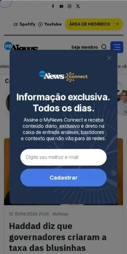 Podgląd witryny MyNews, medium z kraju Brazylia do artykułów sponsorowanych