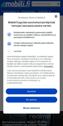 Anteprima del sito Mobiili, media di Finlandia per articoli sponsorizzati