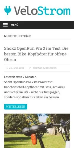 Vista previa del sitio VeloStrom, medio de Alemania para artículos patrocinados