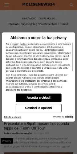 Anteprima del sito Molise News, media di Italia per articoli sponsorizzati