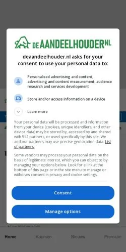 Anteprima del sito De Aandeelhouder, media di Paesi Bassi per articoli sponsorizzati