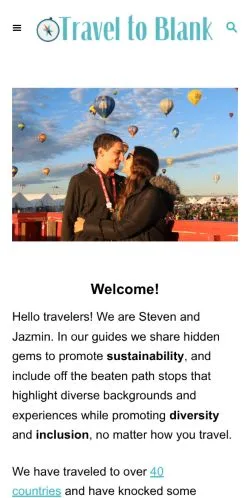 Förhandsvisning av webbplatsen Travel To Blank, medium i USA för sponsrade artiklar