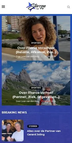 Anteprima del sito Sterren Op TV, media di Paesi Bassi per articoli sponsorizzati