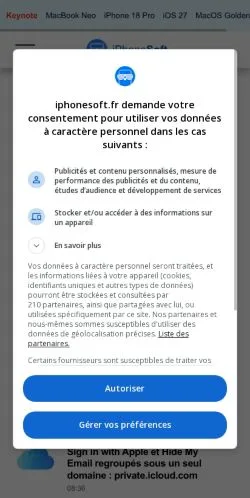 Forhåndsvisning av nettstedet iPhoneSoft, medium fra Frankrike for sponsede artikler