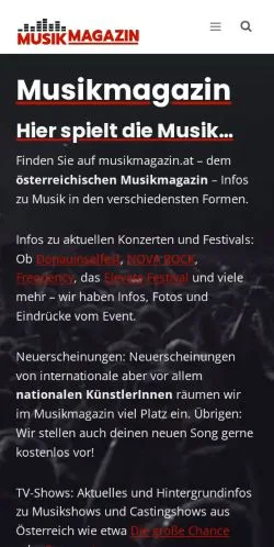 Podgląd witryny Österreichisches Musikmagazin, medium z kraju Austria do artykułów sponsorowanych