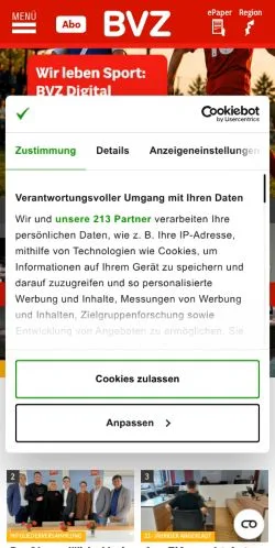 Podgląd witryny BVZ, medium z kraju Austria do artykułów sponsorowanych