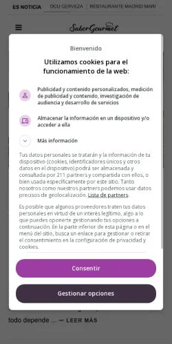 スポンサード記事向けのスペインメディア、SaborGourmetのサイトプレビュー