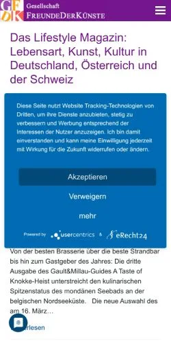 Anteprima del sito Freunde Der Künste, media di Germania per articoli sponsorizzati