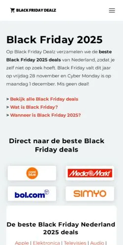 Podgląd witryny BlackFridayDealz, medium z kraju Holandia do artykułów sponsorowanych