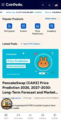 Anteprima del sito Coinpedia, media di Stati Uniti per articoli sponsorizzati