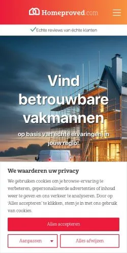 Pré-visualização do site Homeproved, meio de Países Baixos para artigos patrocinados