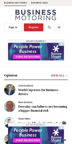 스폰서 기사용 영국 매체 Business Motoring 사이트 미리보기