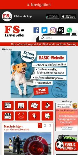 Preview of the FS-Live website, a media outlet in Germany for sponsored articles