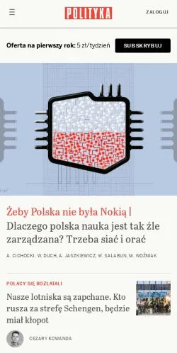Vista previa del sitio Polityka, medio de Polonia para artículos patrocinados