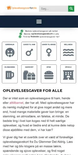 Anteprima del sito Oplevelsesgaver, media di Danimarca per articoli sponsorizzati