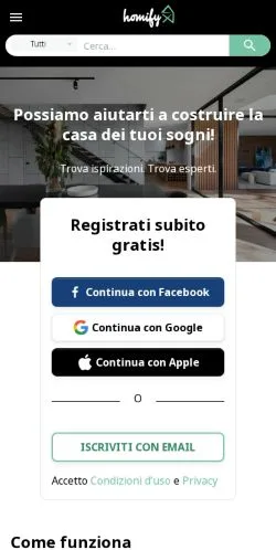 Sponsorlu makaleler için İtalya medyası Homify sitesinin önizlemesi