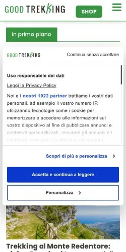 Anteprima del sito Goodtrekking, media di Italia per articoli sponsorizzati